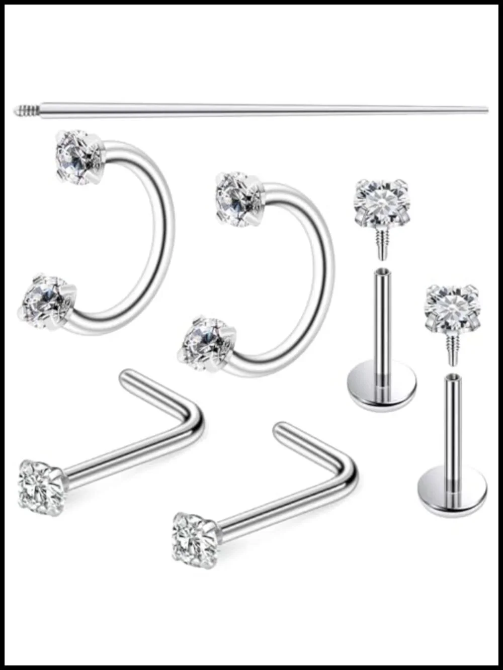 18G Horseshoe Nose Ring 316L Surgical Steel with CZ